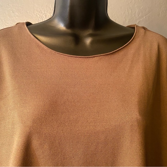 Zara tan/brown asymmetrical hem multi layer wide neck long sleeve shirt - Picture 3 of 16